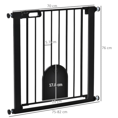 Black metal pawhut dog gate with rounded pet door cutout double locking lead-free treated sprayed steel safety barrier