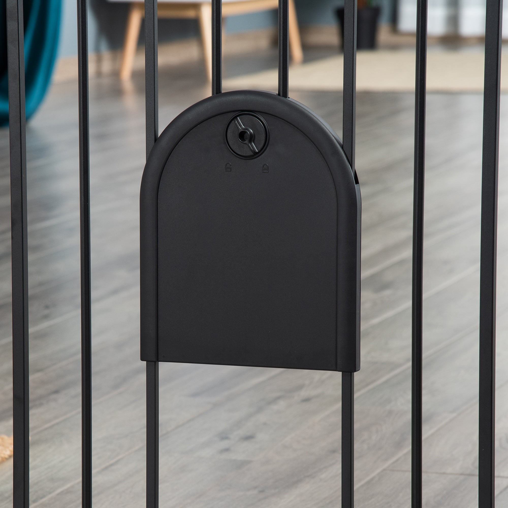 Black pawhut dog gate lock with double locking and lead-free treated sprayed steel surface for pet safety barrier