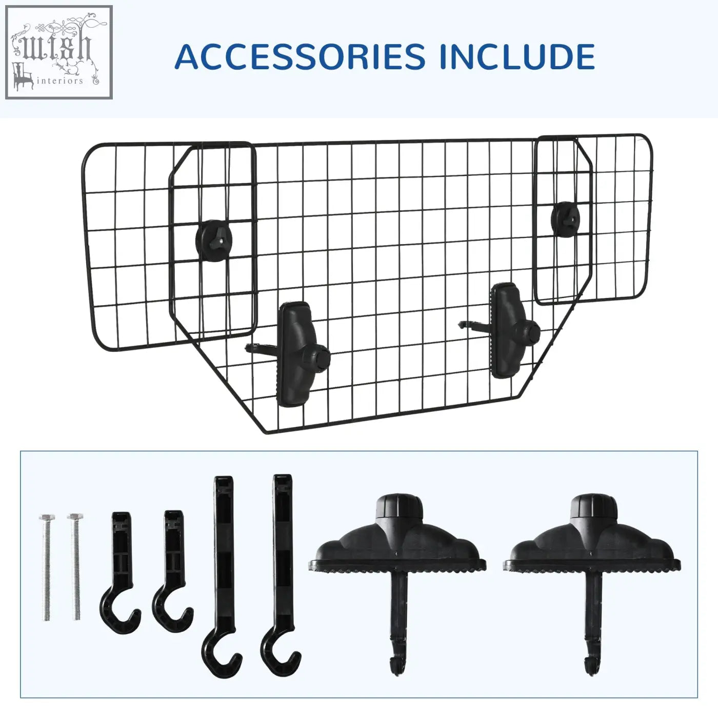 Black metal mesh pawhut dog guard with plastic mounts for car boot barrier adjustable 90-120w x 40.5h cm