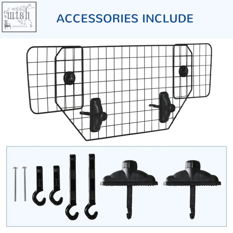 Black metal mesh pawhut dog guard with plastic mounts for car boot barrier adjustable 90-120w x 40.5h cm