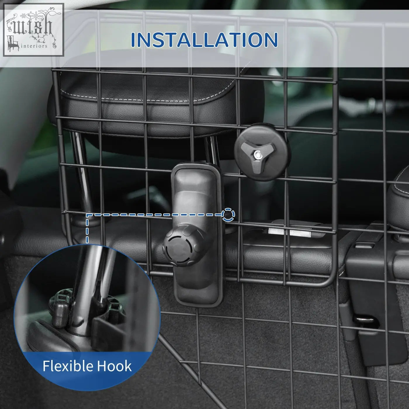 Black plastic pawhut dog guard with metal mesh and flexible hook attachment for car seat safety gate