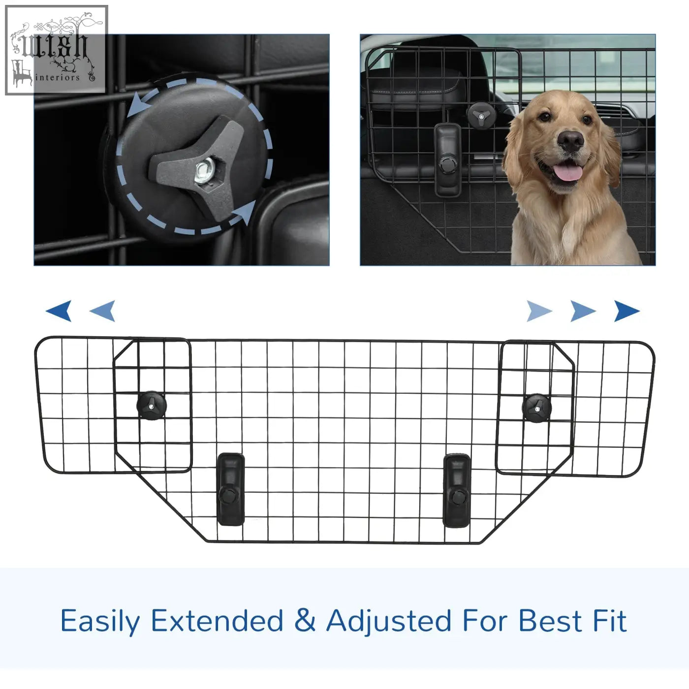Black metal mesh pawhut dog guard with adjustable grid and secure locking for car boot safety barrier 90-120w x 40.5h cm