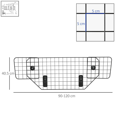 Black metal mesh pawhut dog guard cargo rack with adjustable mounting brackets for car boot barrier 90-120w x 40.5h cm