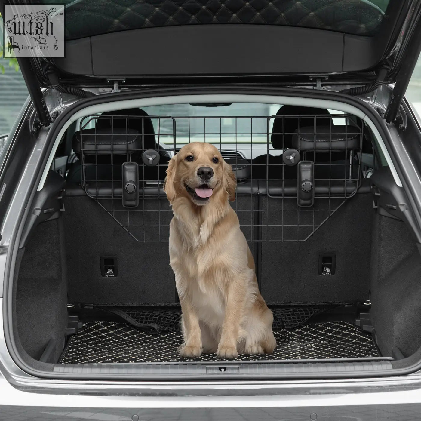 Black metal mesh pawhut dog guard for car trunk adjustable boot barrier 90-120w x 40.5h cm for pet safety