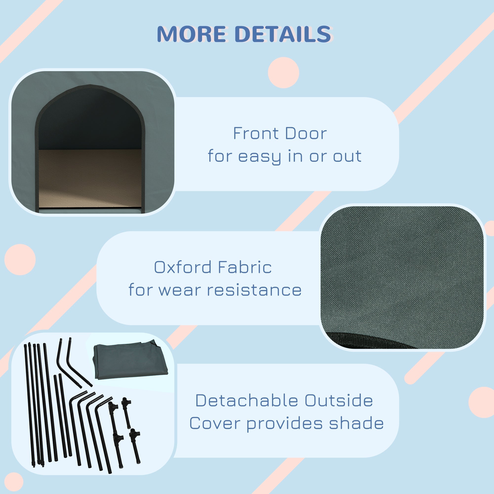 Dark gray oxford fabric pawhut dog house with arched door and removable cover for small and medium dogs 81l x 54w