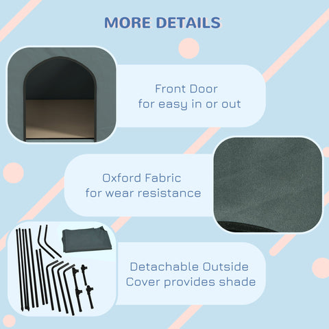 Dark gray oxford fabric pawhut dog house with arched door and removable cover for small and medium dogs 81l x 54w