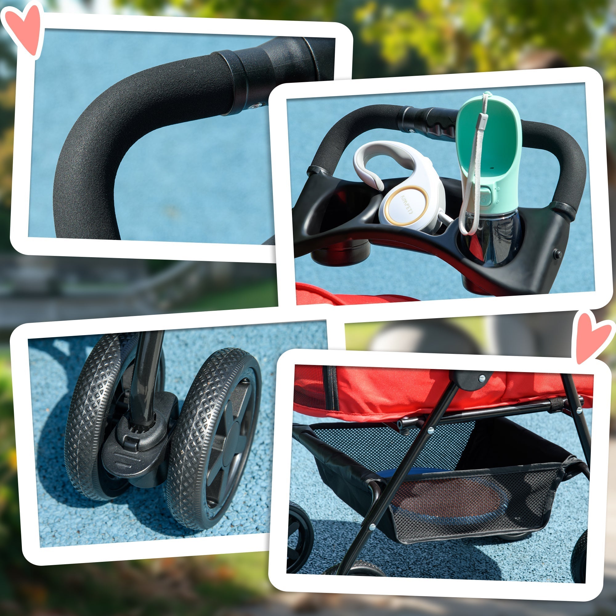 Red and black pawhut dog stroller 52l x 32w with mesh storage basket textured wheels and padded handlebars