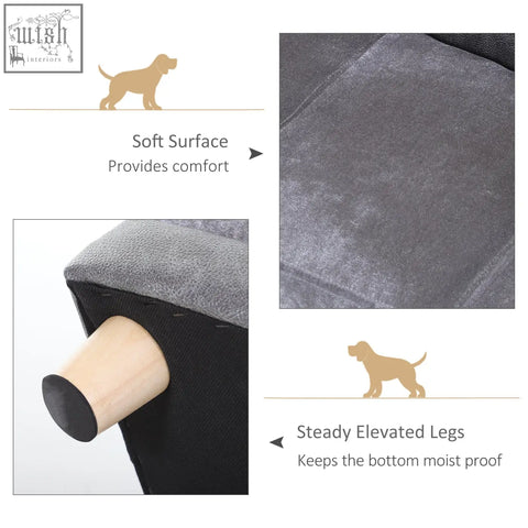 Gray plush cushioned pawhut dog sofa bed with wooden legs and anti slip rubber tips for small dogs and cats