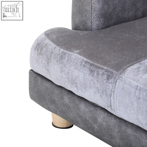 Gray velvet and faux leather dog sofa bed with wooden legs and soft cushion for small dogs by pawhut