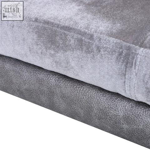Stacked gray velvet and faux leather fabric samples for pawhut dog sofa bed with pu cover and soft cushion