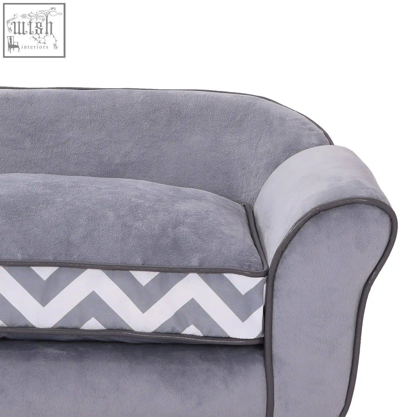 Gray suede-like pawhut pet sofa with white and gray chevron trim wooden frame for xs s pets lounging