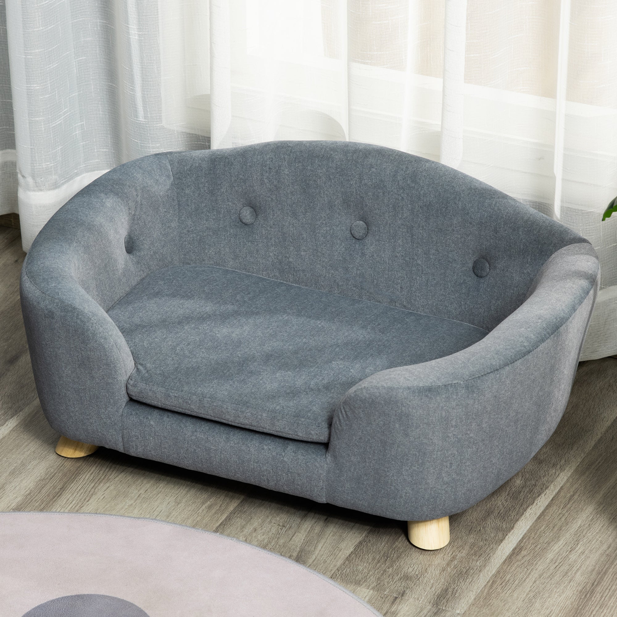 Gray pawhut pet sofa bed with soft cushion and solid wooden frame for mini dogs and kittens