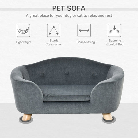 Gray pawhut dog sofa bed with button tufting wooden frame and solid wooden legs for mini size dogs