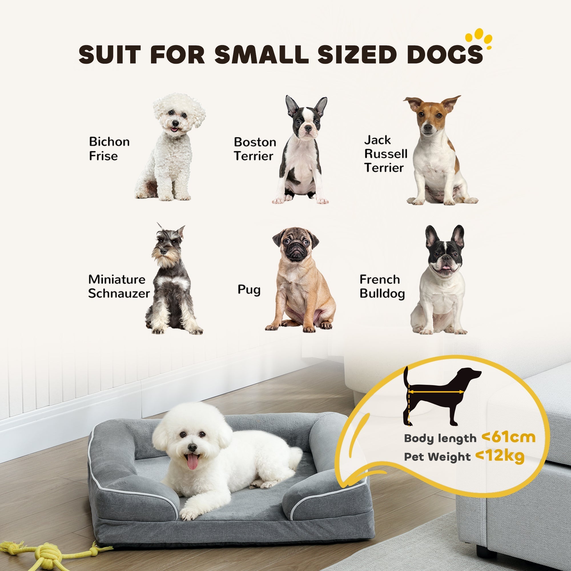 Gray pawhut dog sofa bed with washable cover and non slip bottom ideal for small dogs under 12kg with gel memory foam