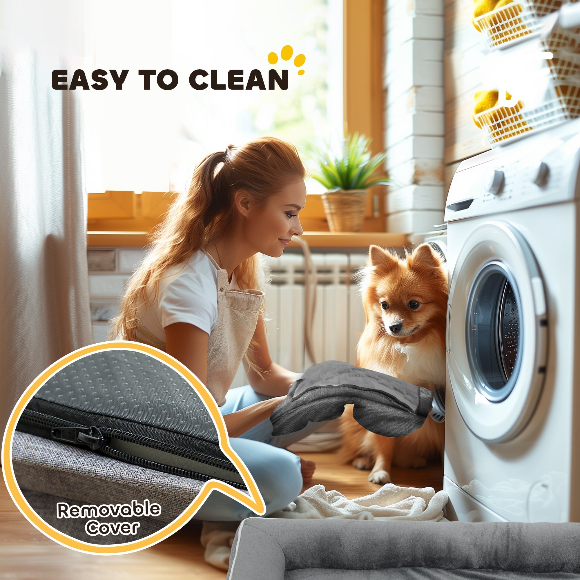 Gray pawhut dog sofa bed with removable zipper cover washable gel memory foam and non slip bottom for pets