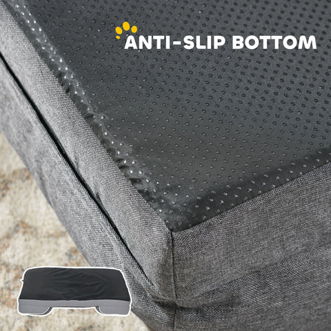 Gray textured pawhut dog sofa bed cushion with removable cover and black anti-slip dotted gel memory foam bottom
