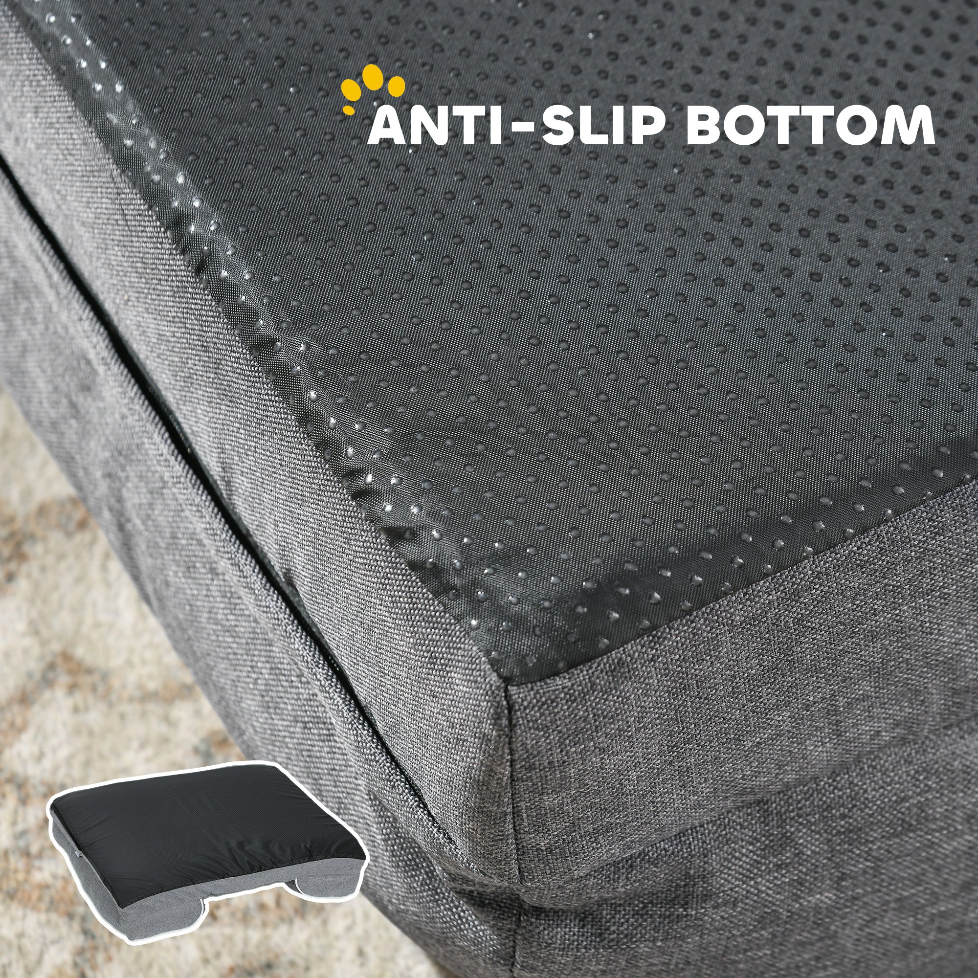 Gray textured pawhut dog sofa bed cushion with black anti-slip bottom and gel memory foam for small pets