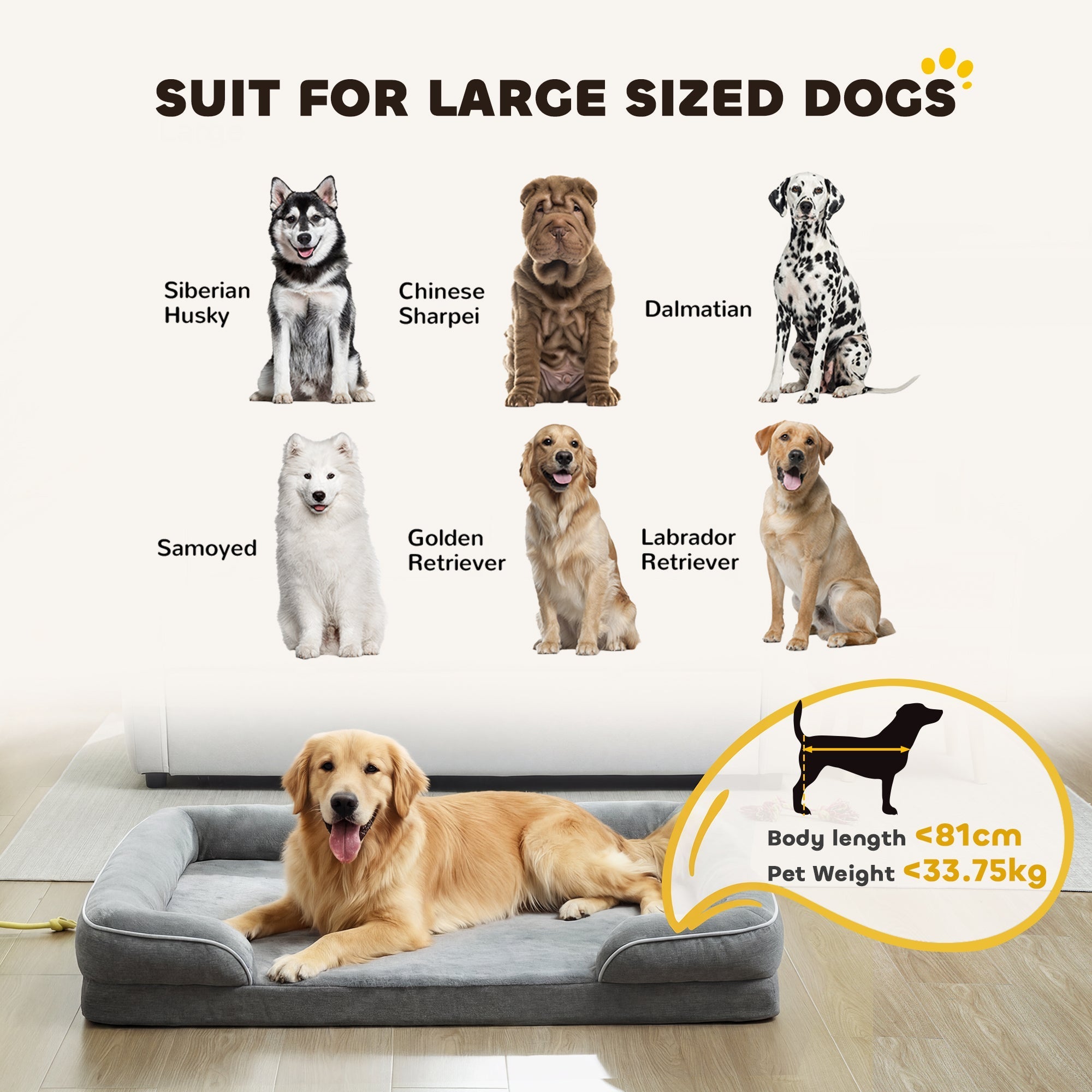Gray pawhut dog sofa bed with supportive raised edges and soft gel memory foam cushioning for large dogs
