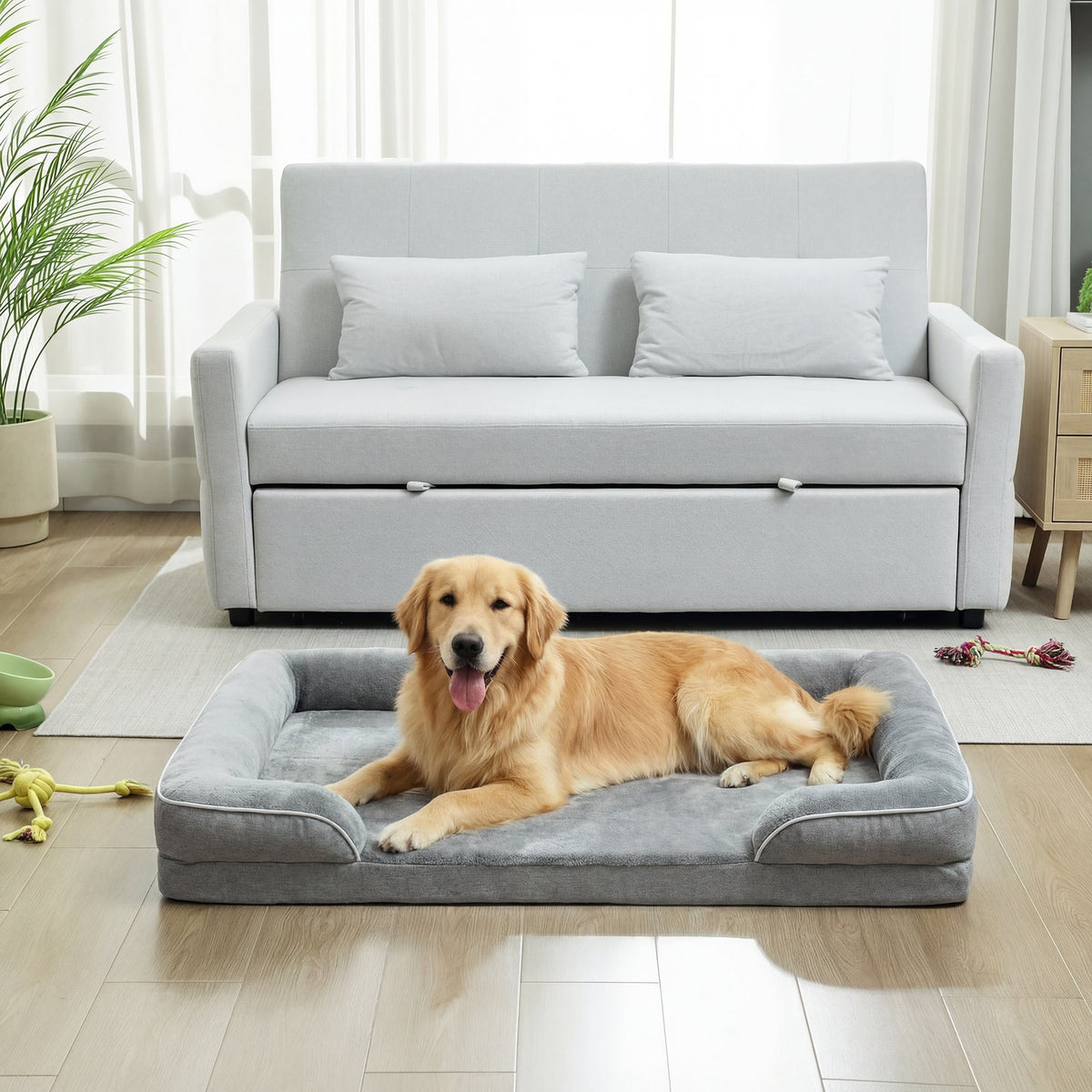 Gray pawhut dog sofa bed with washable cover soft cushioning raised edges and non slip bottom for all dog sizes