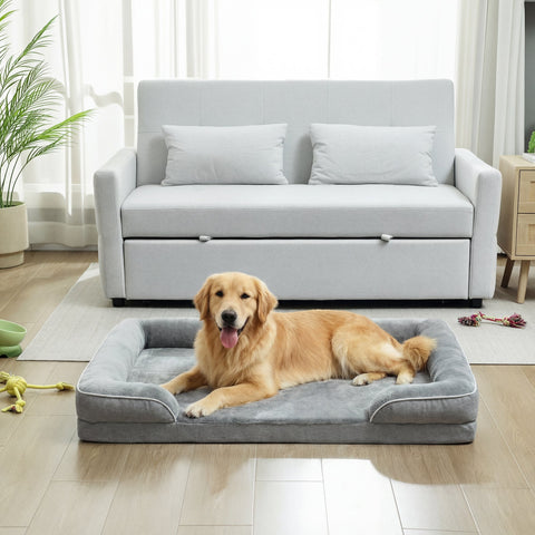 Gray pawhut dog sofa bed with washable cover soft cushioning raised edges and non slip bottom for all dog sizes
