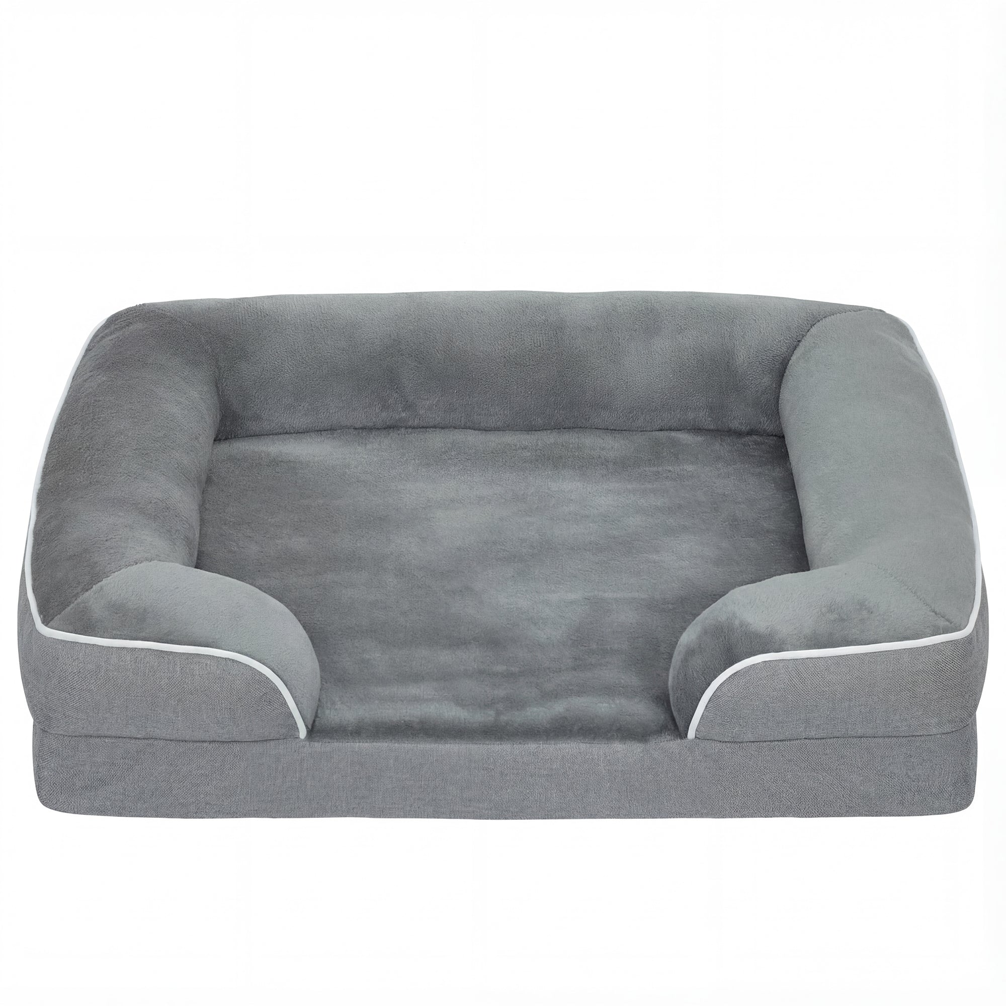 Gray pawhut dog sofa bed with white piping washable cover non slip bottom and cooling gel memory foam for small pets