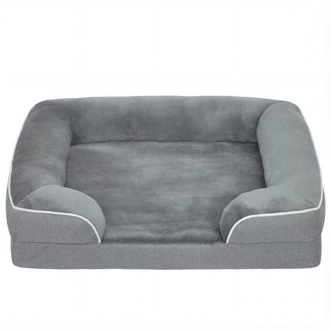 Gray pawhut dog sofa bed with white piping washable cover non slip bottom and cooling gel memory foam for small pets