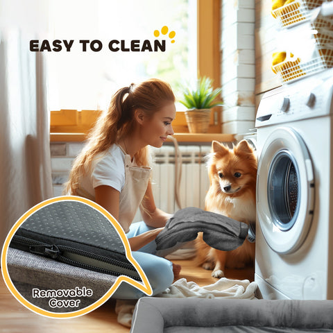 Gray pawhut dog sofa bed with removable cover zipper and washable gel memory foam for all dog sizes