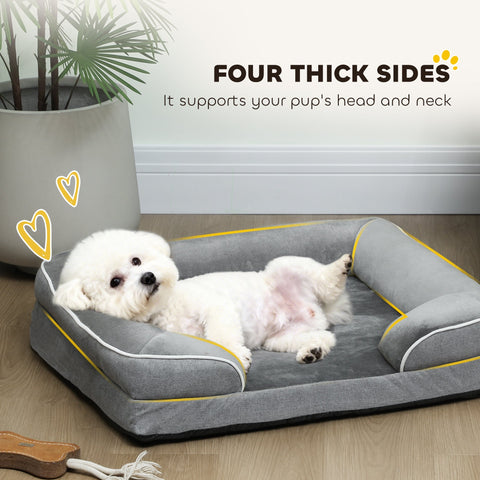 Gray pawhut dog sofa bed with yellow trim washable cover gel memory foam and non slip bottom for small pets