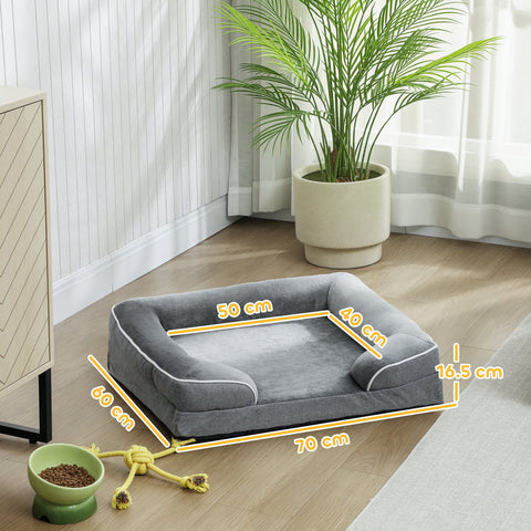 Gray pawhut dog sofa bed with white piping raised edges washable cover and gel memory foam for small pets