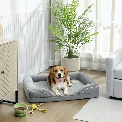 Gray pawhut dog sofa bed with soft cushioning, washable cover, non-slip bottom, and cooling gel memory foam