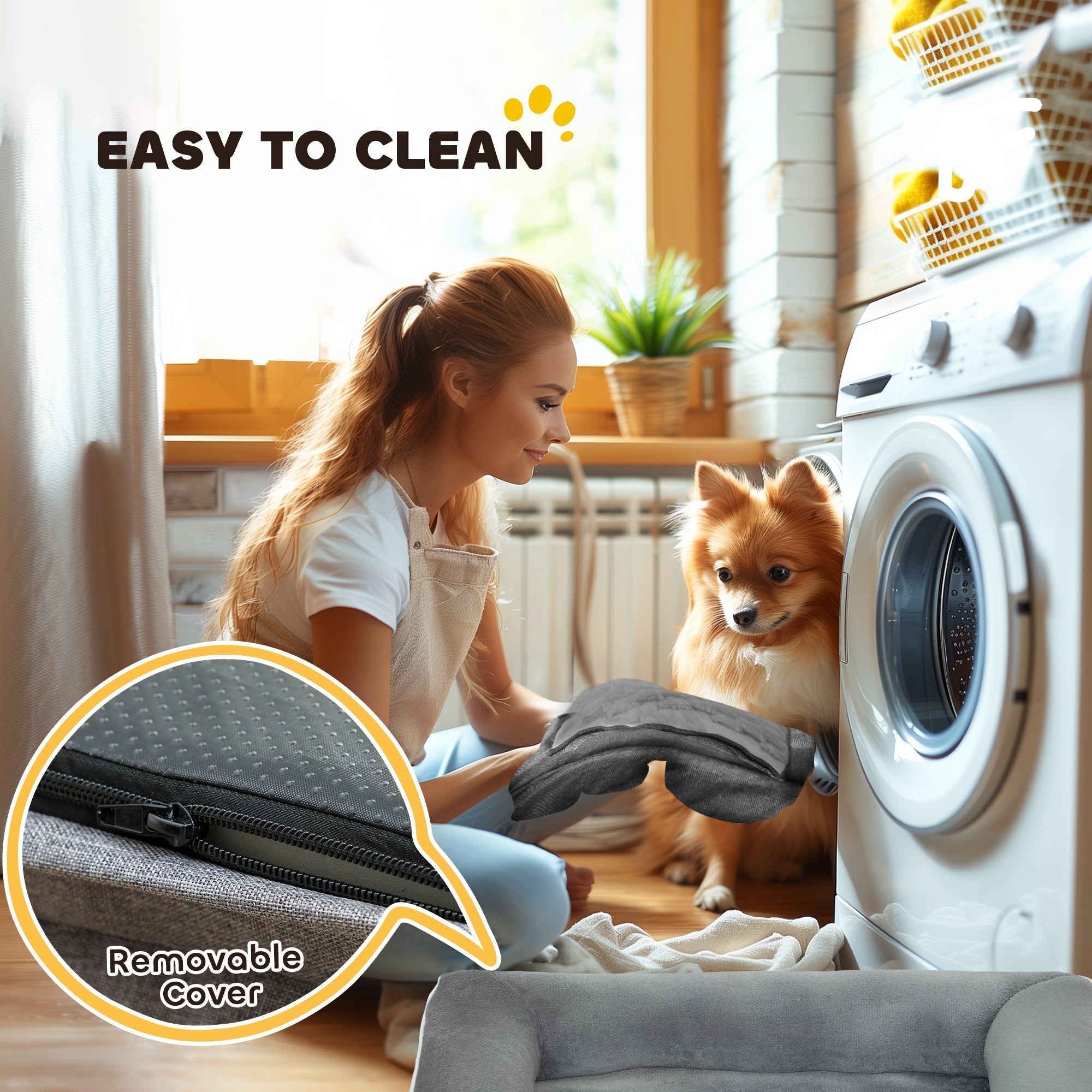 Gray pawhut dog sofa bed with removable cover zipper detail washable bed for cats and small dogs with gel memory foam