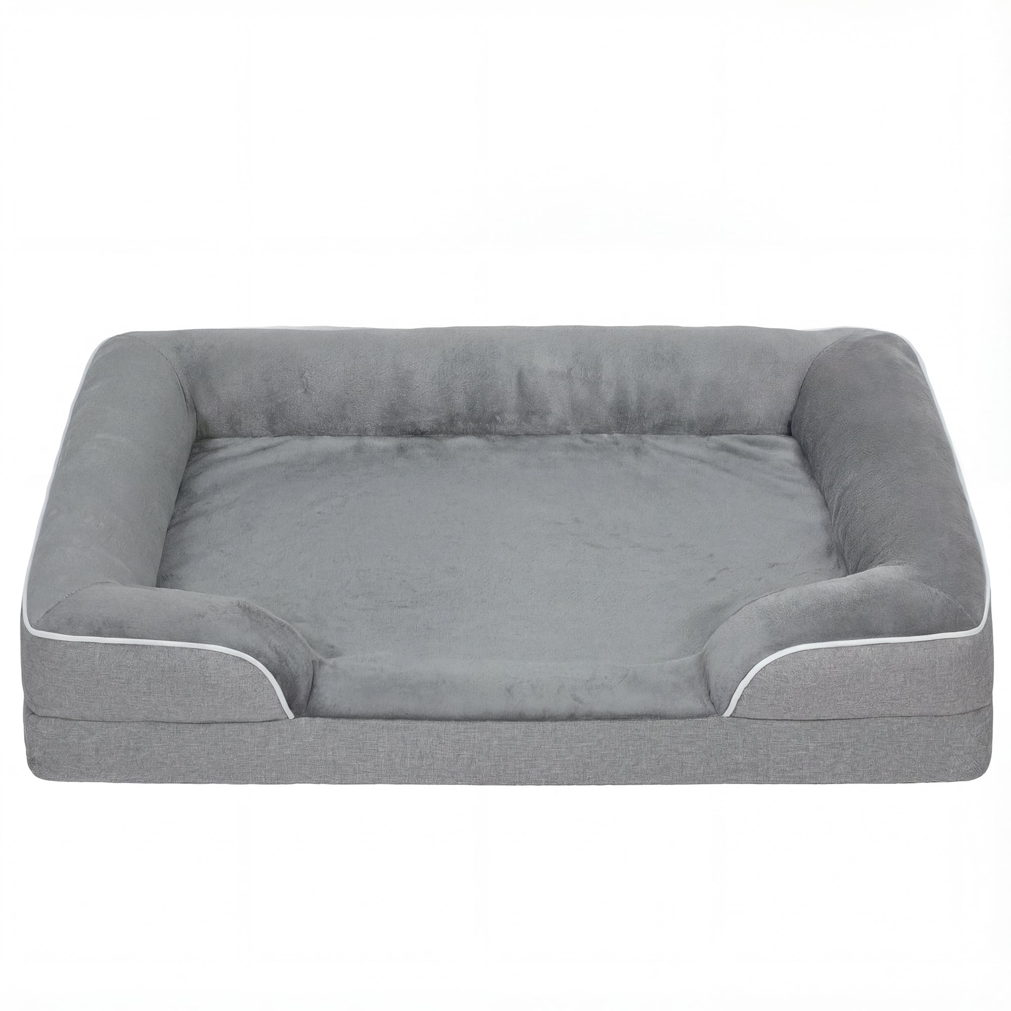 Gray pawhut dog sofa bed with white piping washable cover non slip bottom gel memory foam for small medium pets
