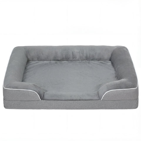 Gray pawhut dog sofa bed with white piping washable cover non slip bottom gel memory foam for small medium pets