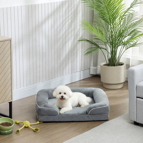 Gray pawhut dog plush bed with soft cushioned edges washable cover non slip bottom gel memory foam for small pets