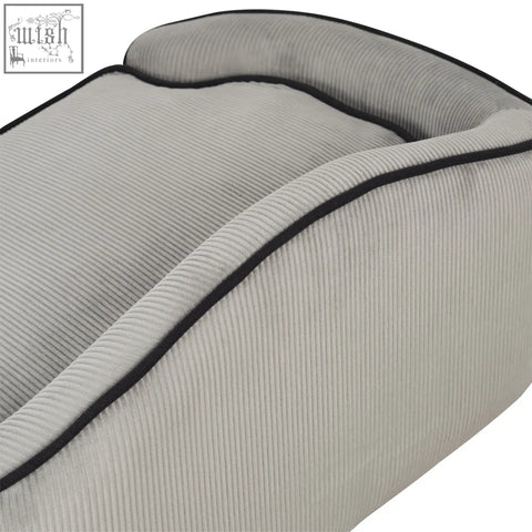 Gray corduroy pawhut pet sofa with black piping wooden frame and soft cushion for xs and s size dogs