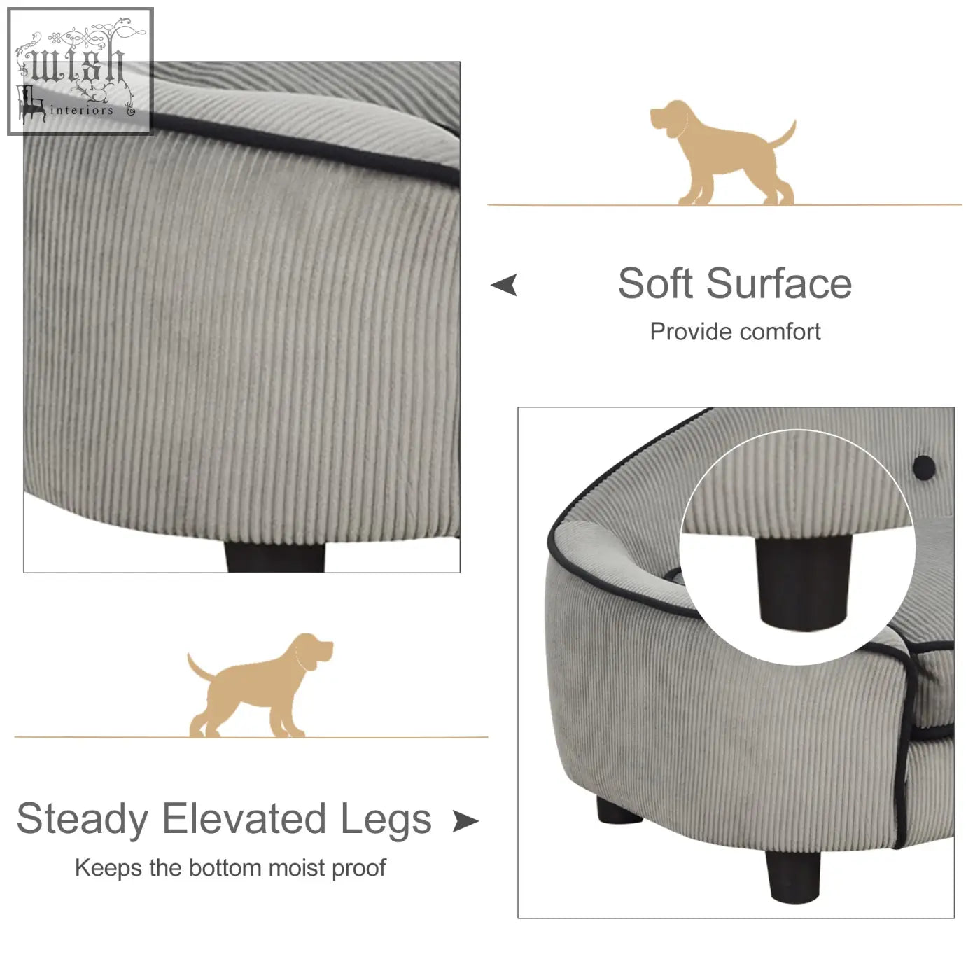 Gray pawhut pet sofa with black piping soft cushion and sturdy wooden legs for xs and s size dogs