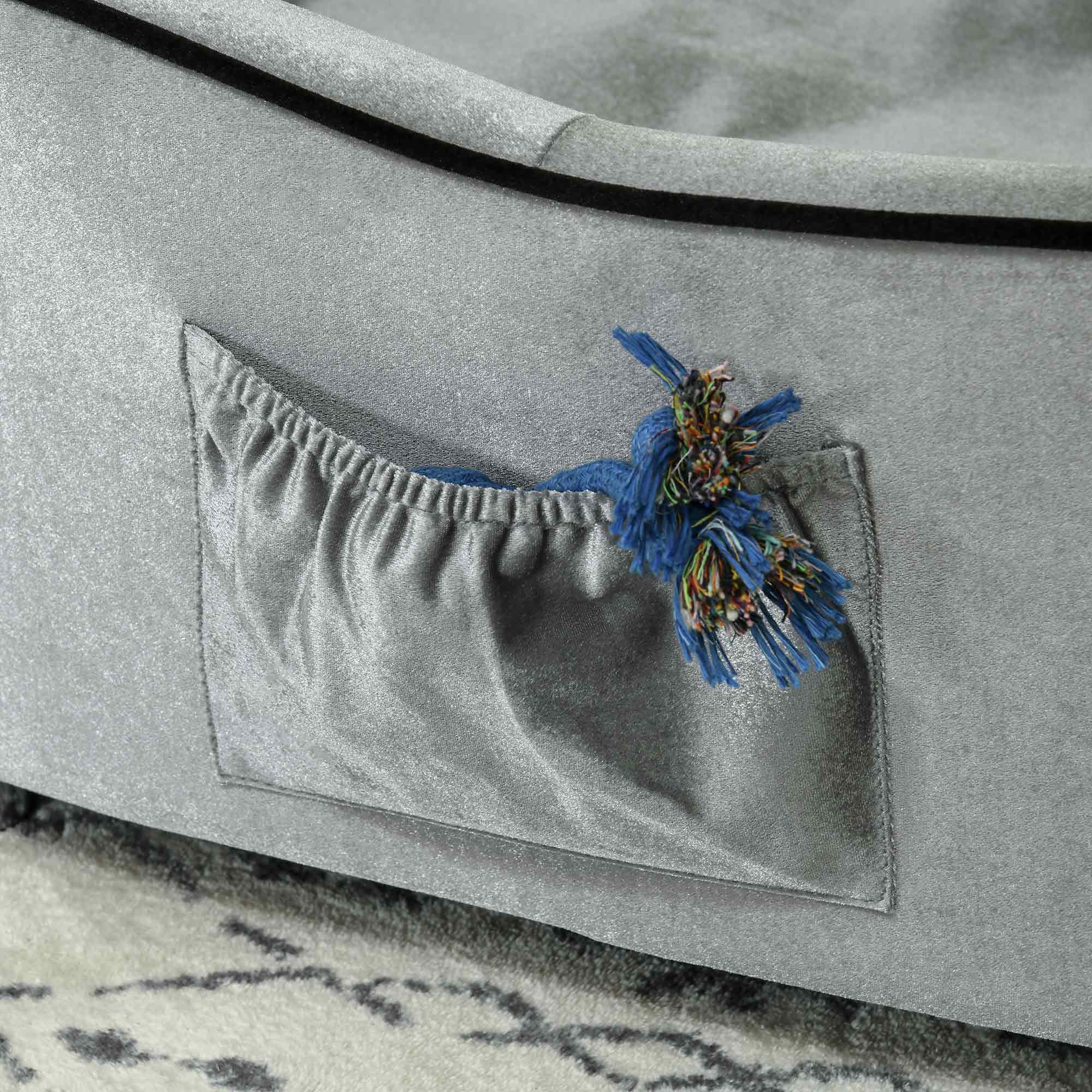 Pawhut silver velvet dog sofa with wooden frame and decorative blue tassel pocket perfect for miniature dogs