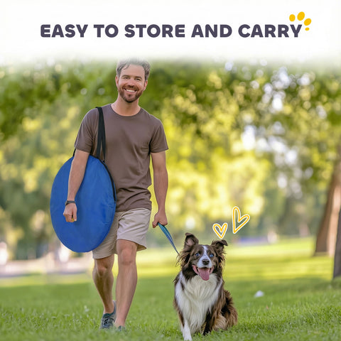 Blue pawhut dog tunnel made of tear-resistant material with black strap foldable for outdoor dog agility play