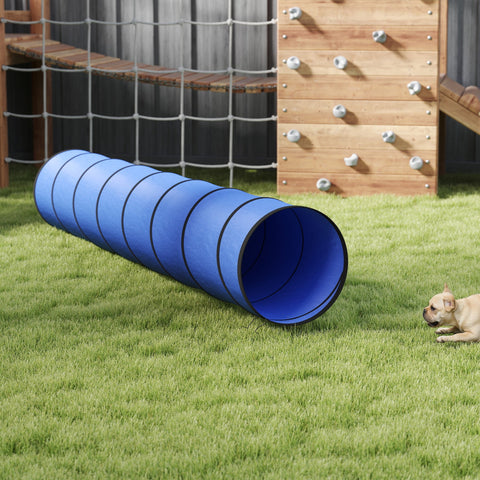Blue pawhut dog tunnel made of tear-resistant fabric 300x50 cm foldable dog agility play tunnel with pegs and bag