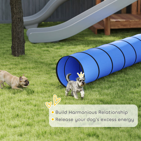 Blue pawhut dog tunnel with black trim foldable tear-resistant outdoor dog agility equipment 300 x 50 cm