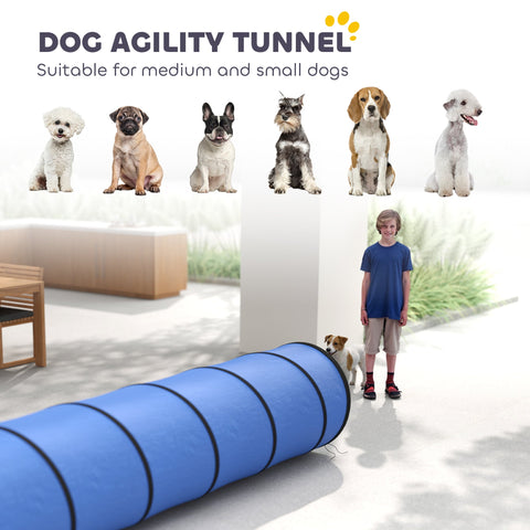 Blue pawhut dog tunnel made of tear-resistant oxford cloth with black seams for outdoor dog agility training