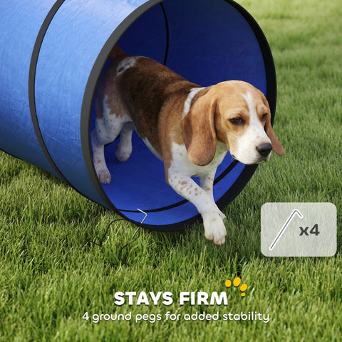 Blue pawhut dog tunnel made of tear-resistant oxford cloth with black trim for outdoor dog agility play