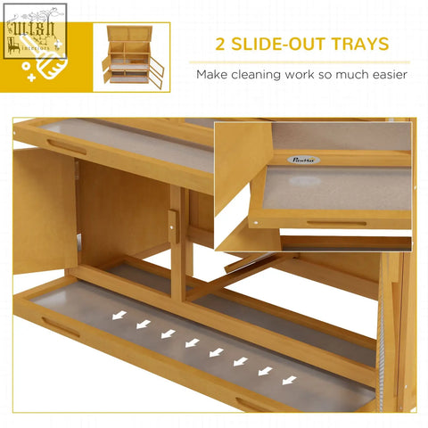 Light brown fir wood pawhut double decker pet cage with two slide-out trays four lockable doors and openable roof