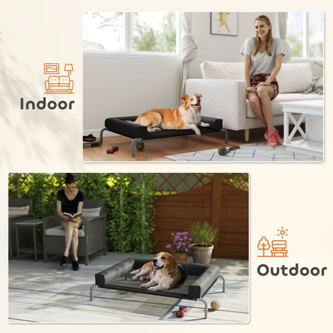 Black fabric elevated dog bed by pawhut with metal frame and wheels for indoor and outdoor use