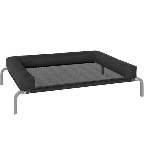 Black pawhut elevated dog bed with cushioned bolsters mesh base and silver metal frame for indoor outdoor use