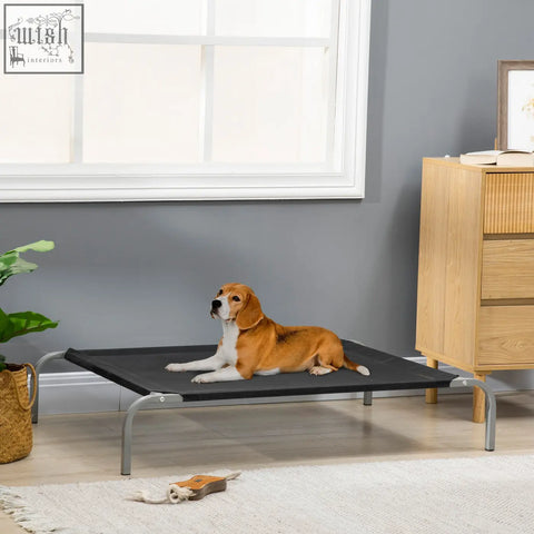 Black pawhut elevated pet bed with breathable mesh fabric and silver metal frame for large medium dogs