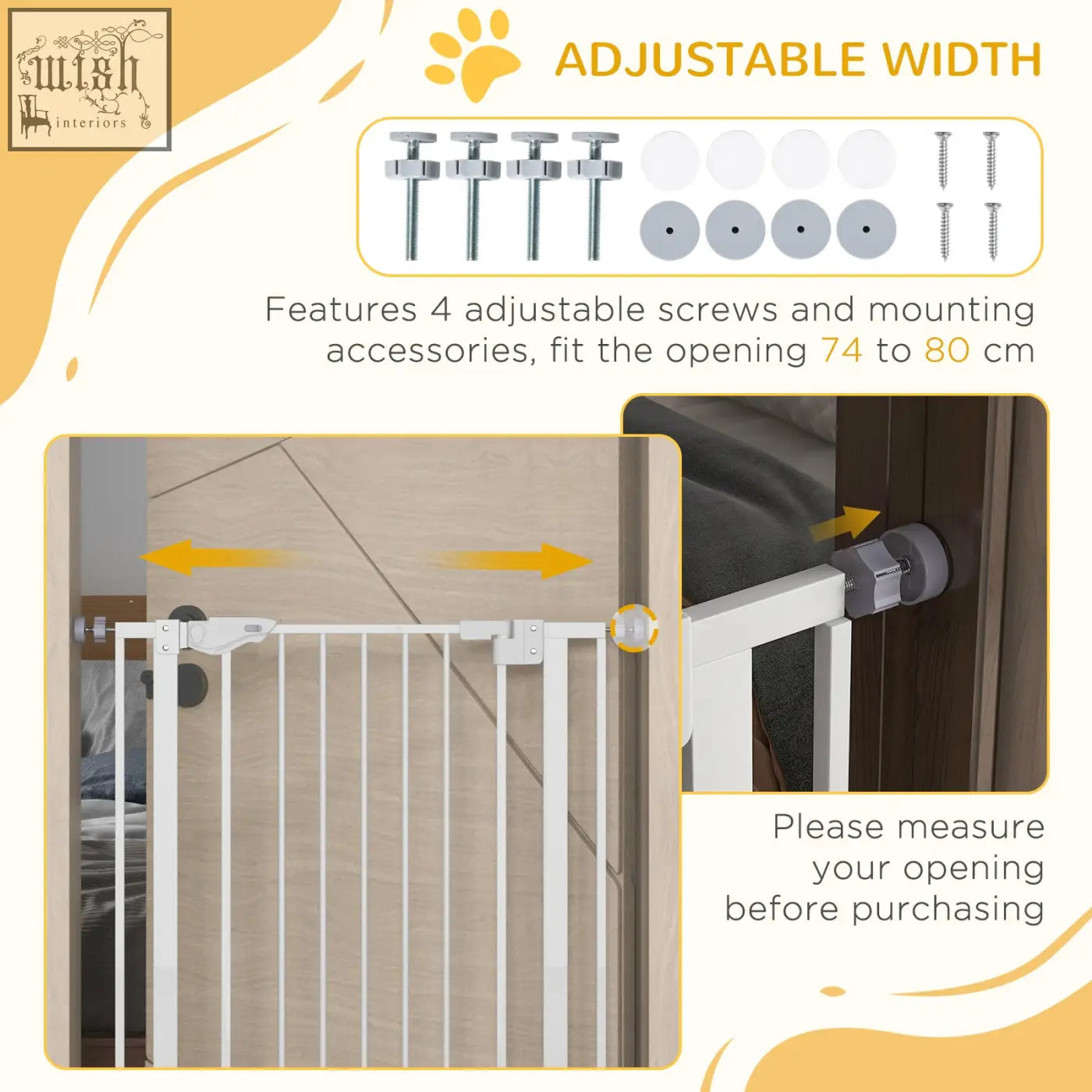 White metal pawhut safety gate with cat door and adjusting screws fits door openings 74 to 80cm wide