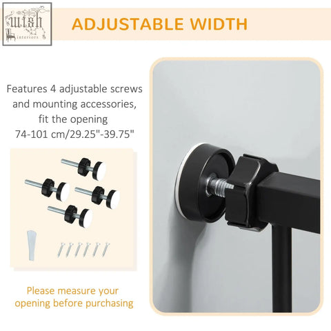 Black adjustable wall mount with circular base and screws for securing pawhut extra tall pet gate with cat door 101cm wide