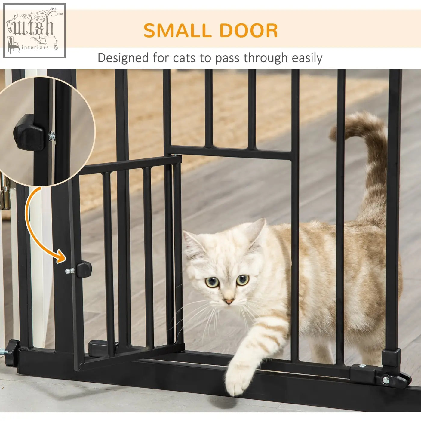 Black metal pawhut extra tall pet gate with cat door and auto close fits 74 to 101cm wide openings