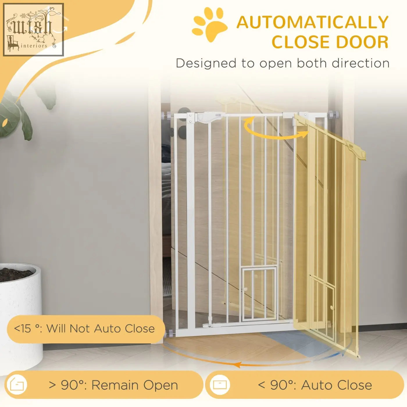 White pawhut extra tall pet gate with cat door and adjusting screws fits 74 to 80cm wide openings